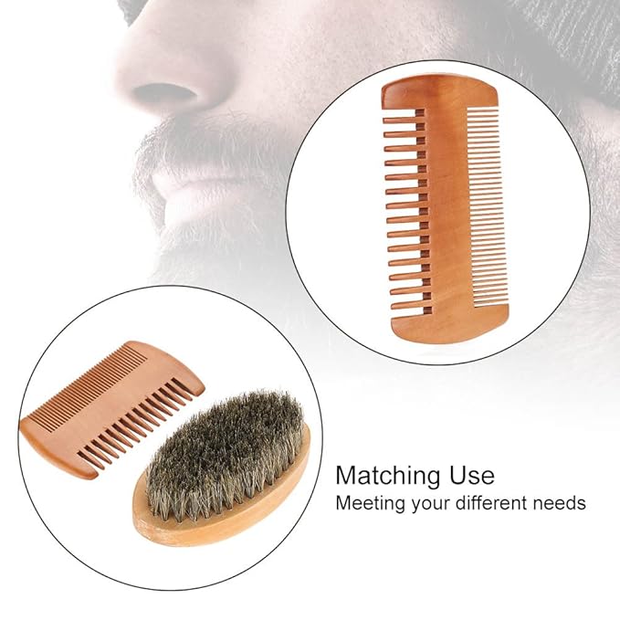 Men's Beard and Mustache Care Kit - Oval Brush, Comb, Grooming Tools for Softening, Conditioning, and Cleaning