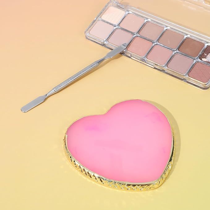 1 Piece Nail Polish Plate Mixing Plates Nail Art Plate with Spatula Nails Polish Holder for Nails Art Display and Design Heart Shape Cosmetic Mixing Palette Sliver Edge Pink Women Gifts