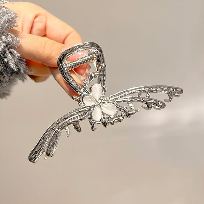 Sliver Butterfly Hair Clips - 4 Inch Metal Hair Claw Clips, Perfect Big Jaw Hair Clamps For Women And Lady,Strong Hold, Fashion Styling Accessories For Women Girls