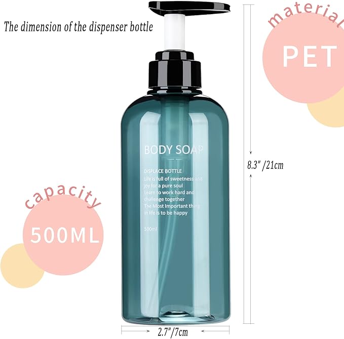Shampoo and Conditioner Dispenser Bottles-3pcs 16.9oz Plastic Empty Refillable Pump Lotion Bottle Containers Set for Guest Bathroom Shower Body Wash, Reusable Cosmetic Labeled Bottles, Blue