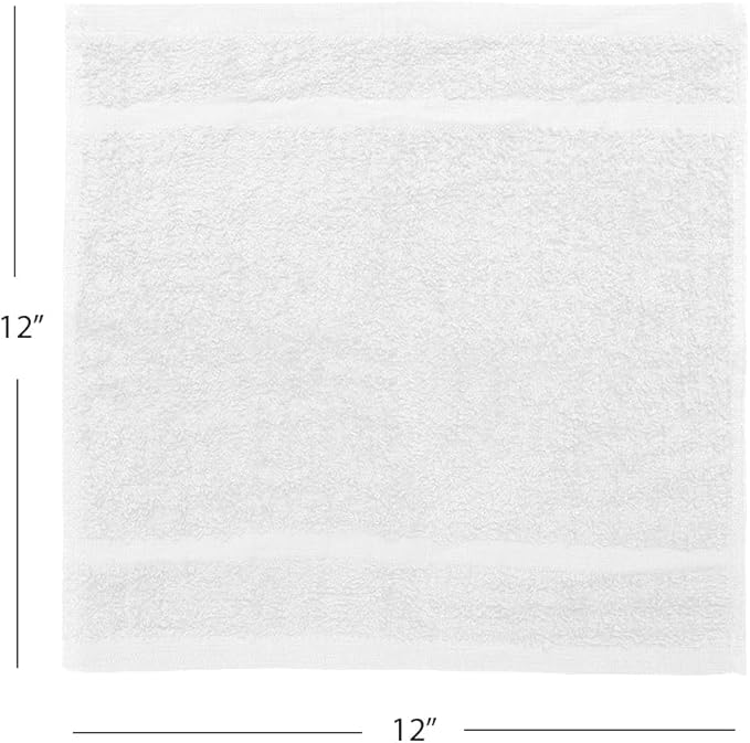 Avalon Towels Cotton Washcloths – (Pack of 72) Size 12x12 Inches, 100% Ring Spun Cotton, Soft & Absorbent Face Towels, Gym Towels, Hotel and Spa Quality, Reusable Fingertip Towels (White)