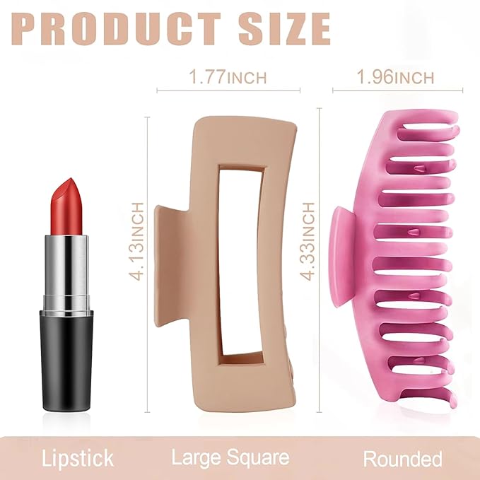 TOCESS 8 Pack Big Hair Claw Clips for Women Large Claw Clip for Thin Thick Curly Hair 90's Strong Hold 4.33 Inch Nonslip Matte Jumbo Hair Clips (8 Pcs)