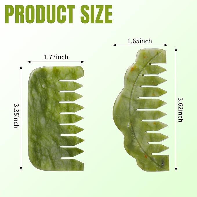 Geiserailie 2 Pcs Jade Combs Esthetician Supplies Massage Stone Hair Gua Sha Scraping Scalp Comb Facial Massage Tool Handheld Head Tools Head Caring Therapy Mother's Day for Women(Stylish Style)