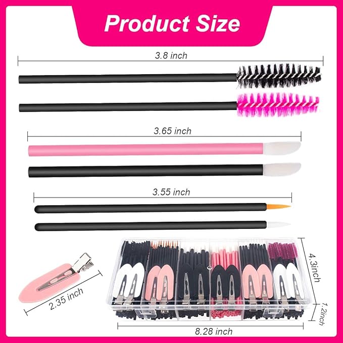 283 Pieces Makeup tools Kit Includes Plastic storage Organizer Box Hair Clips Eyeliner Brushes Mascara Wands and Lipstick Applicators For Lip (283A)