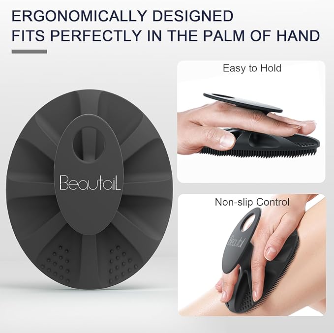Silicone Body Scrubber Shower Bath Wash Brush Gentle Exfoliating Scrub Cleansing Loofah for Women Men Baby Sensitive Skin, Easy to Clean, Lather Nicely, More Hygienic, 1 Pack, Black