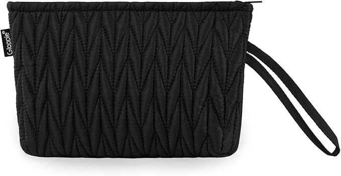 Gloppie Black Makeup Bag Small Cosmetic Bag for Purse Puffy Padded Makeup Pouch Wristlet Pouch Teacher Gifts for Women