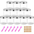 12 Pack 8 oz Plastic Cosmetic Containers With Silver Lids Refillable Clear Empty Travle Jars Containers for Body Butter,Sugar Scrubs,Cream,Lotions,Candy, Label&Spatulas