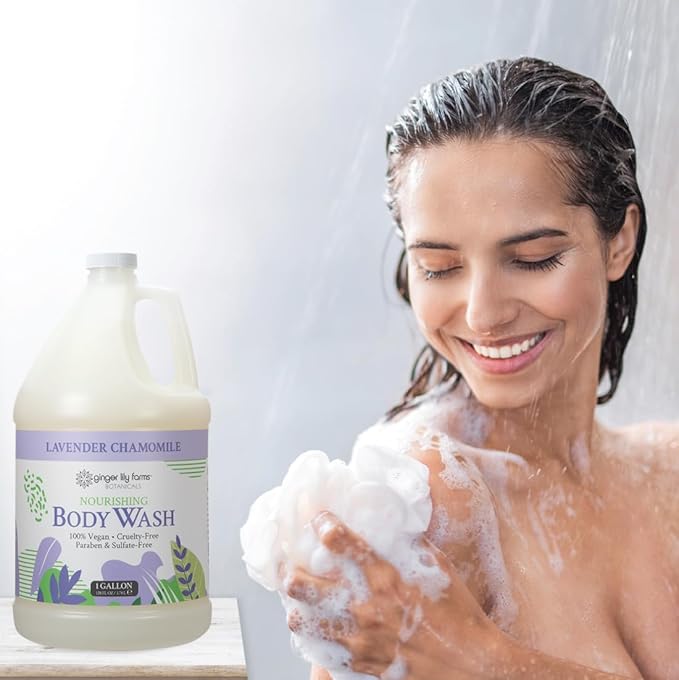 Ginger Lily Farms Botanicals Nourishing Body Wash, 100% Vegan & Cruelty-Free, Lavender Chamomile Scent, 1 Gallon (Pack of 4)