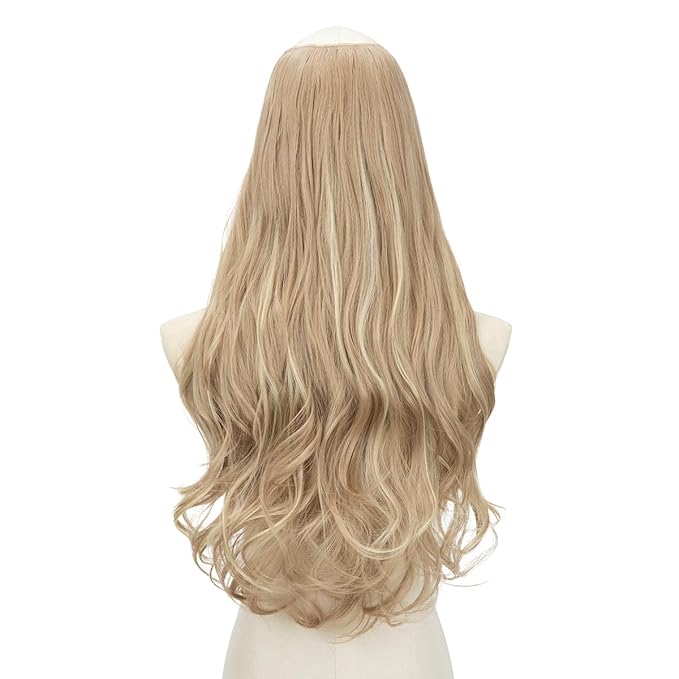 SARLA U Part Hair Extensions Dirty Blonde Full Head Clip in Synthetic Wave Curly Hairpiece Long 24 Inch for Women