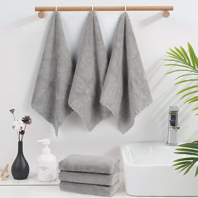 SUNLAND Microfiber Face Cloth Reusable Makeup Remover Facial Cleansing Towel Ultra Soft Face Washcloth 12inchx12inch 6 Pack Grey