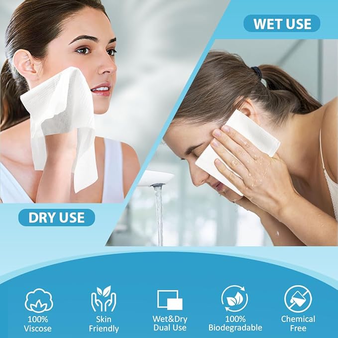 HOMEXCEL Face Towels, Disposable Face Towelette, Biodegradable Makeup Remover Dry Wipes, Super Soft Clean Facial Towels Wash Cloth for Sensitive Skin,100 Count