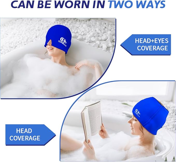 2Pcs Migraine Relief Cap, Soothing Headache Ice Face Mask Products, Hot and Cold Therapy, Migraine Headache Relief Cap for Migraine, Sinus, Puffy Eyes, Tension, Stress and Hangover (Pink+Blue)