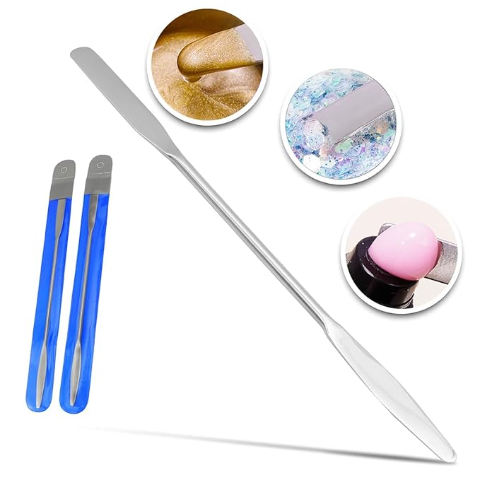 Cosmetic Mixing Makeup Spatula Nail Art Palette Stick Stirring Stainless Steel Rod Mixer Artist Tool for Salon Color Cream Mixing for Professional and Personal Use (Silver, 2 Pcs)