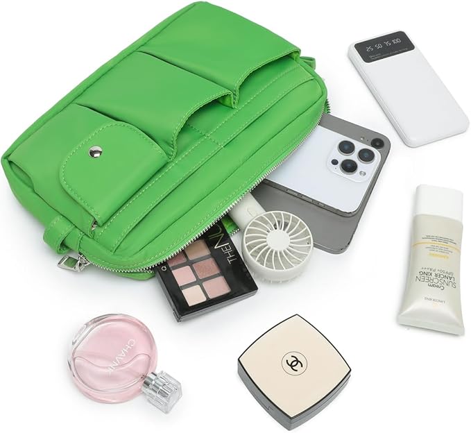 Storage Bag-arge Cosmetic Bag for Women Travel Makeup Bag Zip Up Bag Pure Cotton Canvas Can be Suspended (Grass Green)