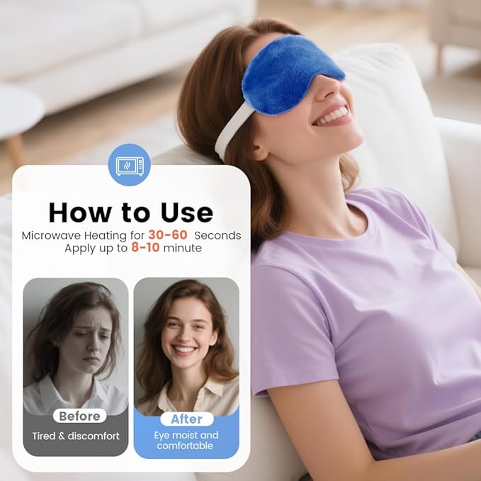 Microwave Heated Eye Mask, Steam Warm Compress for Dry Eyes, Work with Relieve, Blepharitis & Stye Treatment (Blue) - 2 Pack
