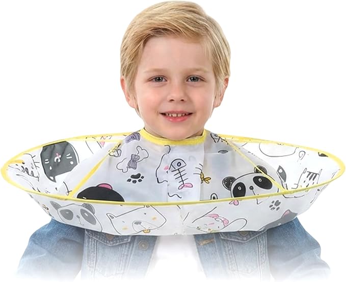 Kids Haircut Cape Umbrella, Hair Cutting Cape for Kids, Waterproof Foldable Umbrella Hair Catch Haircut Capes for Kid Adults Home Salon Barber Supplies(Light Yellow Puppy)