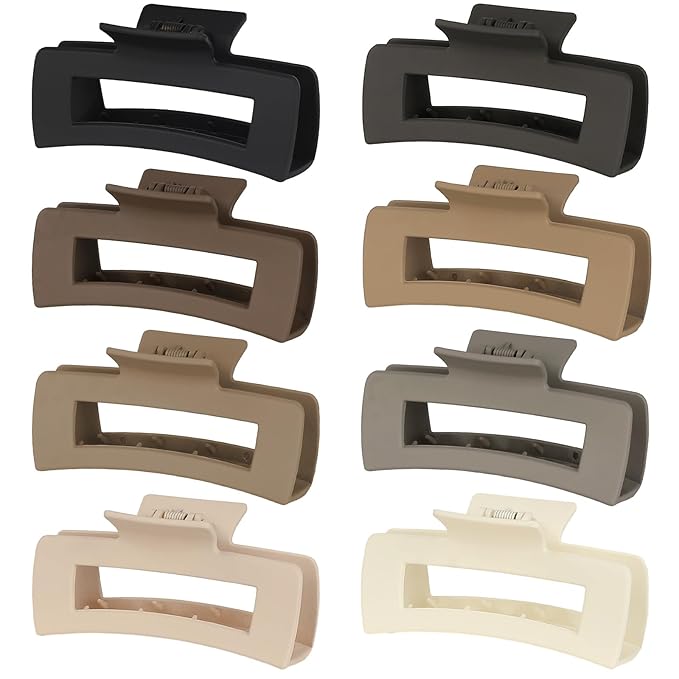 8 Pcs Large Hair Claw Clips, 4.1 Inch Non-slip Big Square Matte Hair Claws for Women, Strong Hold Banana Clip for Thick Thin Hair(Coffee)