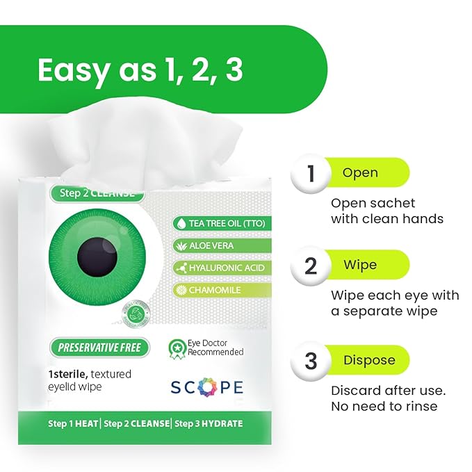 OPTASE TTO Eyelid Cleansing Wipes, 20 Count – Individually Wrapped Tea Tree Oil Eyelid Wipes – Preservative-Free Formula for Daily Use – Eye Doctor Recommended Tea Tree Eye Lid Cleanser
