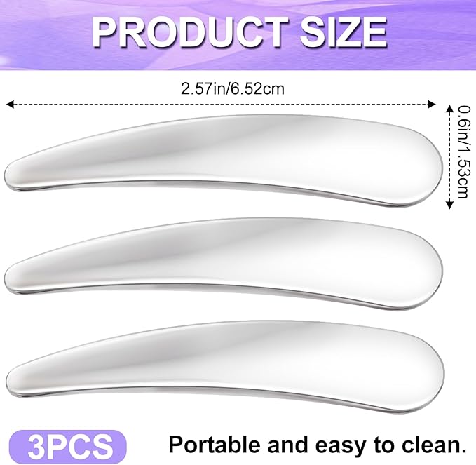 3pcs Mini Stainless Steel Makeup Spatula, Reusable Cosmetic Cream Spatulas Spoon, Skincare Scoop Applicator Facial Massage Beauty Tools for Mixing and Sampling Face Eye Cream- Silver