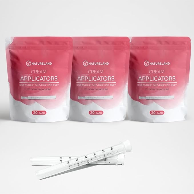 Natureland Personal Applicators for Gels and Creams, Individually Wrapped Disposable Applicators with Smooth Comfort Tip, Daily Intimate Wellness Tool [2x30 Pack]