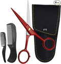 Ontaki Beard & Mustache Scissors for Men - 5inch, True Red - 410C German Steel Durable, Ergonomic Design Travel Friendly Facial Hair Scissors - Beard Grooming Kit 2 Combs & Case Perfect for Styling