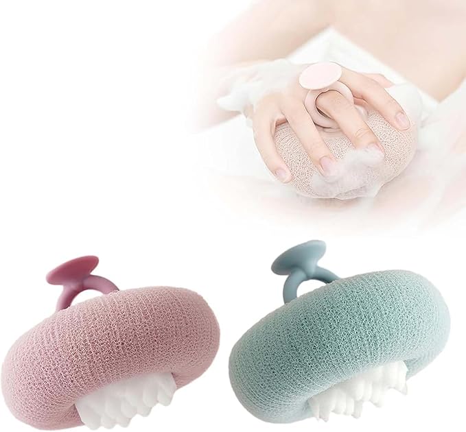 Super Soft Sunflower Suction Cup Bath Ball, 2-in-1 Sponge Mesh Pouf Shower Ball, Sunflower Bath Ball Exfoliating Bath Sponge Cleaning Brush (Blue and Purple)
