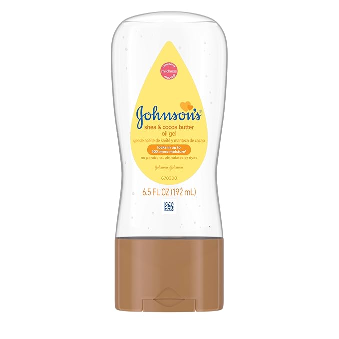 Johnson's Baby Oil Gel, Moisturizing Baby Massage Mineral Oil Enriched with Shea & Cocoa Butter, Dry Skin Relief for Babies, Kids & Adults, Nourishing & Gentle on Delicate Skin, 6.5 fl. oz, 6 Pack