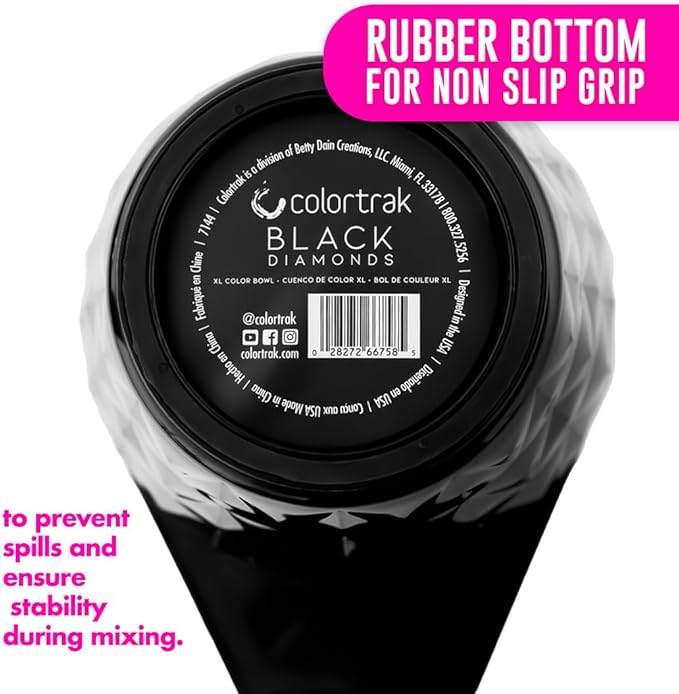 Colortrak XL Black Diamond Easy Grip Bowl with Measurement Markings and a Non Slip Rubber Bottom for an Easy Grip and Spill Resistance, Bowl for Hairstylists, Hair Color Mixing Bowl