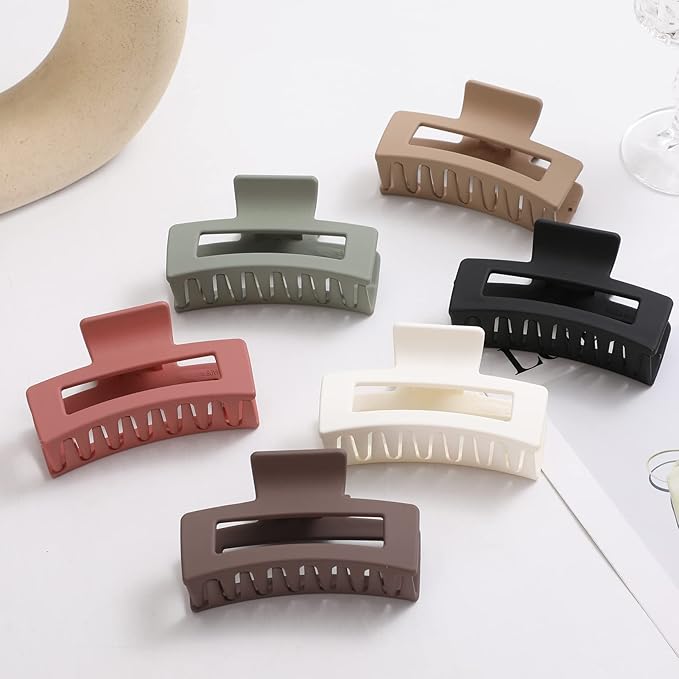 Auseibeely 6 Pack Square Claw Clips for Women Girls, 3.5" Medium Non-slip Rectangular Matte Claws Strong Jumbo Hair Styling Accessories for Thin Hair, Ideal for Gifts, Wine Red