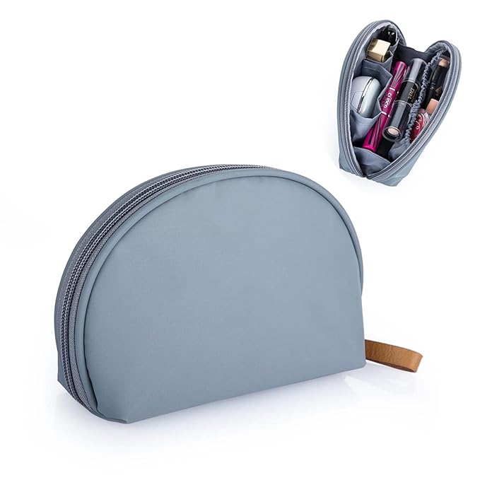 Hekyip Half Moon Cosmetic Beauty Bag for Purse Travel Handy Makeup Pouch for Women Girls (Grey-blue)