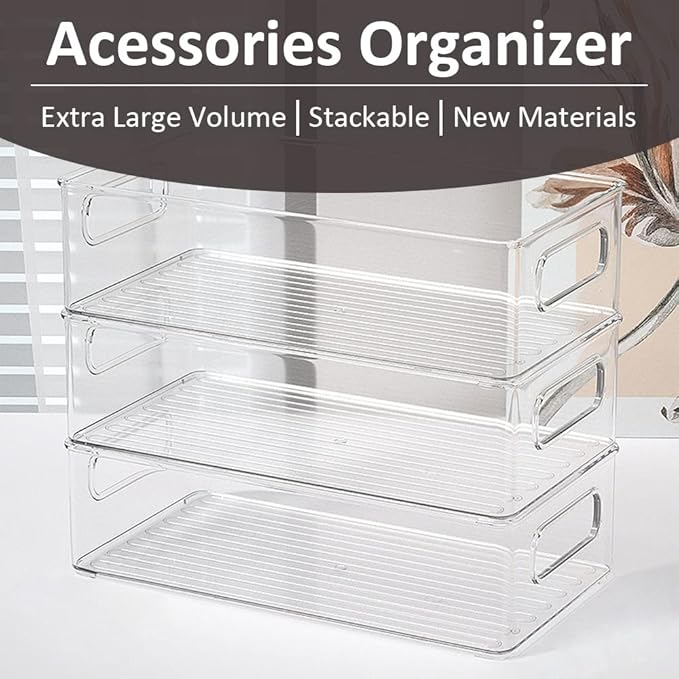 Desktop Organizer, Combination of Large Capacity Storage Acrylic Baskets, Cosmetics, Craft Peripherals, Stationery and Digital Accessories for Office School Home (Clear)