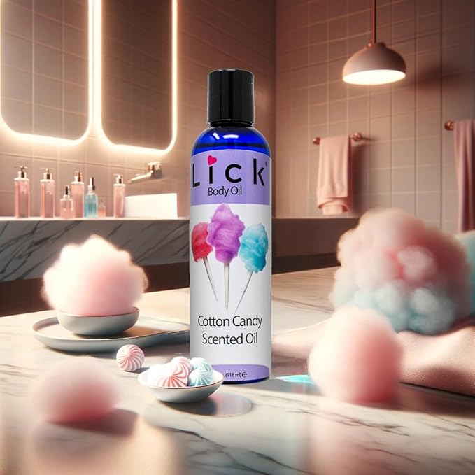 LICK Cotton Candy Dessert-Inspired Scented Body Oil – Fast-Absorbing Daily Hydration with Almond Oil & Vitamin E – 4 oz