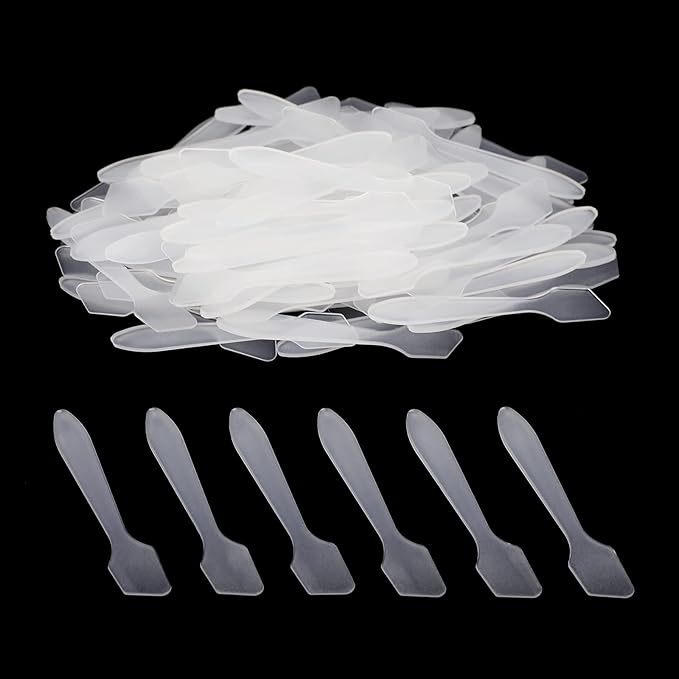 G2PLUS 100pcs Disposable Makeup Spatula – 3.2 Inch Plastic Cosmetic Spatula, Clear Cream Mixing Tools for DIY Skincare, Wedding Favor, Salon Use