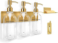 KLL Shampoo and Conditioner Dispenser - 3 Soap Dispenser Bathroom Wall Mount No Drill, Soap Holder, Hook - Refillable Shower Dispenser Pump Bottle for Bathroom Shower Accessories (Transparent)