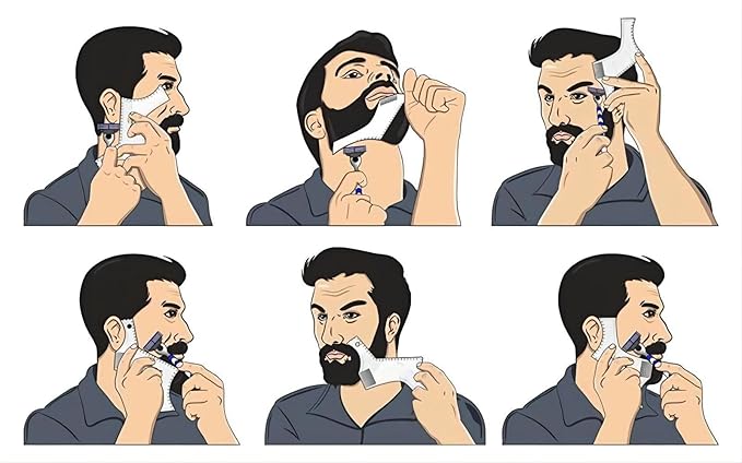 4PCS Men's Beard Shaping Tool Template, Beard Guide Shaper with Inbuilt Comb, Multi-liner Edges Shave for Curve/Straight/Neckline/Goatee/Sideburns (Clear-4pcs)