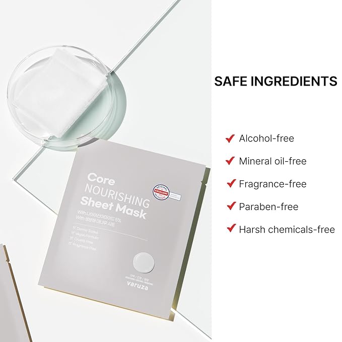 Core Nourishing Sheet Masks with Niacinamide Serum 5% for Dry Skin Tranexamic Acid, Rice Face Mask for Glass Skin Care, Moisturizing Glowing & Anti-Aging, Cruelty Free, Fragrance Free 5 Count