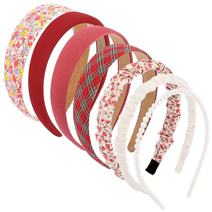 AHONEY 7 Pack Red Headbands for Women Girls Cute Headbands Fashon Non Slip Hairbands Hair Accessories Multi-style Headband Pack