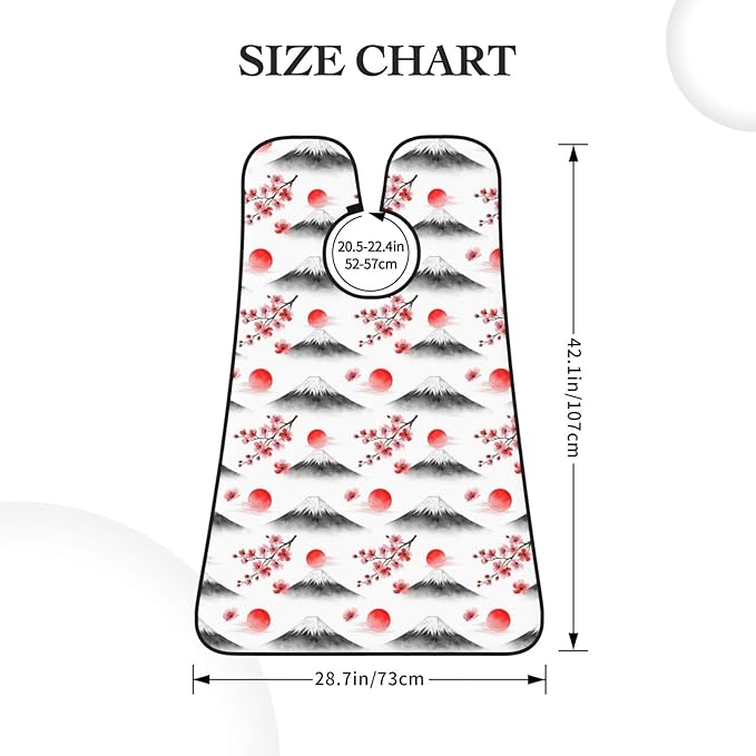 No-Slip Shaving Bib, Beard Grooming Apron with Strong Suction Cups, Japanese Blossom Watercolor Cherry Flower Mountain