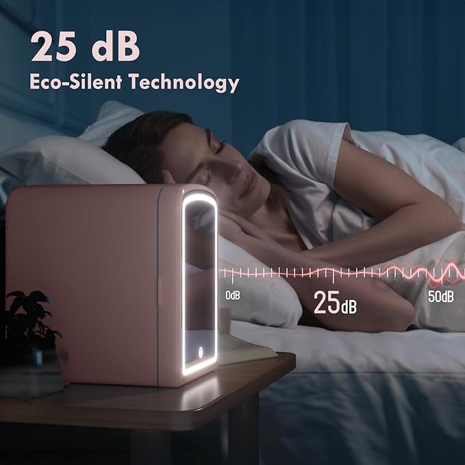 4L Mini Skincare Fridge with Dimmable LED Mirror, Portable Beauty Refrigerator for Makeup, Cosmetic, Personal Small Refrigerator with Cooler and Warmer for Bedroom, Office and Car(Pink)