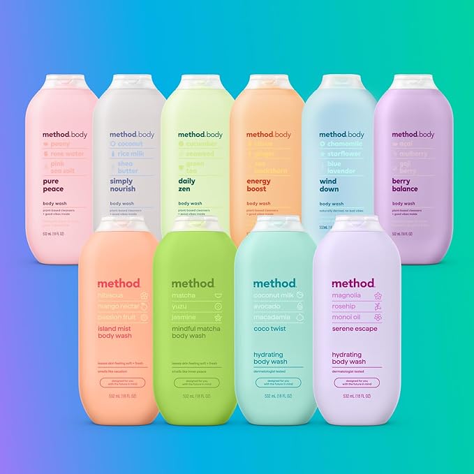 Method Body Wash, Simply Nourish, Paraben and Phthalate Free, 18 oz (Pack of 3)