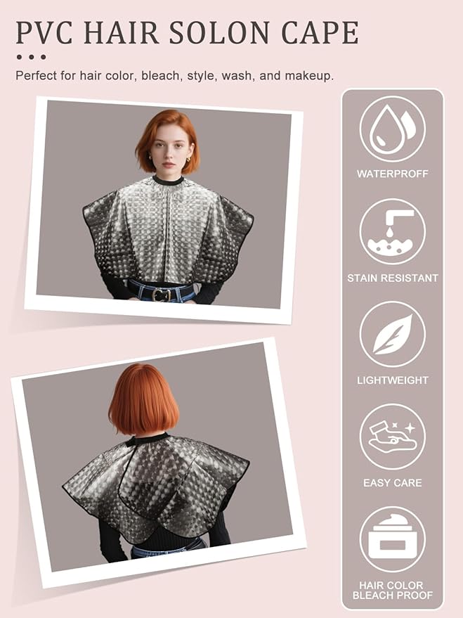 Hair Dye Kit with Hair Dye Cape and Metal Hair Clips, Reusable Waterproof Cape for Hair Coloring, Bleaching, Styling, Shampoo and Makeup, Essential Hair Coloring Device for Women and Hairstylist