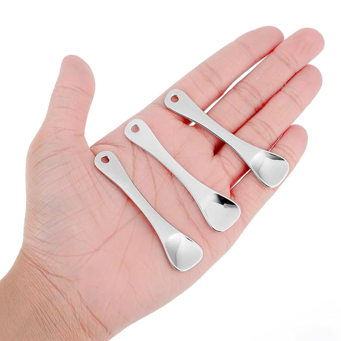 3Pcs Mini Skin Care Spoons Reusable Cosmetic Scoop Massage Metal Makeup Spatula Face Cosmetic Applicator Scoop Beauty Cosmetic Tool for Cream Lotions Moisturizers Mixing (3 Silver)