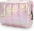 E-Tree Cute Makeup Bag,Quilted Cosmetic Bag,Make up Pouch for Purse,Toiletry Zipper Pouch,Checkered Bag,Travel Case,Storage Pouches for Organization (Dazzling Pink)