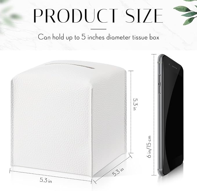 Honeydak 10 Pcs Tissue Box Cover Square Modern PU Leather Tissue Box Holder Decorative Organizer Container for Bathroom Vanity Countertop, Night Stands, Office Desk Car Supply 5.3"x5.3"x5.3" (White)