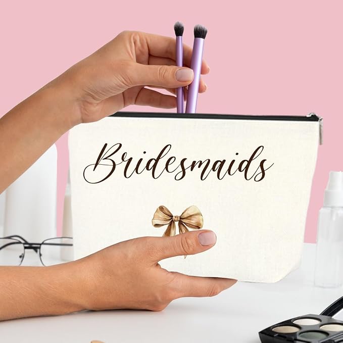3PCS Luxury Makeup Bag Gift for Bridesmaid Proposal, Bachelorette Swag, Bridal Party - Thoughtful Present Women Ladies Friend Coworker - Travel Cosmetic Organizer