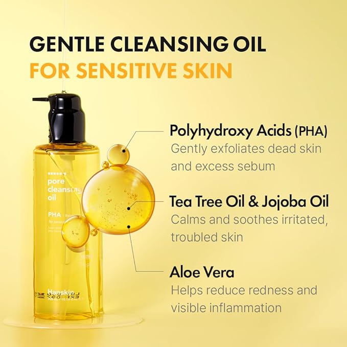 Hanskin Pore Cleansing Oil, Oil Cleanser for Face, Makeup Blackhead Remover, Korean Cleanser for Sensitive Skin (6.76 oz (Pack of 1))