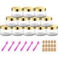 12 Pack 4 oz Plastic Cosmetic Containers With Gold Lids Refillable Clear Empty Travle Jars Containers for Body Butter,Sugar Scrubs,Cream,Lotions,Candy, Label&Spatulas