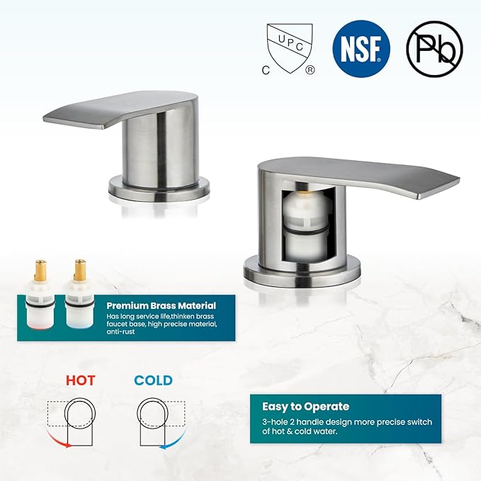 gotonovo Waterfall 8 inch Widespread Bathroom Faucet Set Bathroom Sink Faucet 3 Hole 2 Handle Vanity Lavatory Deck Mount with Pop Up Drain and Water Supply Lines Round Body Brushed Nickel