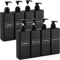 Segbeauty 8 Pack Bathroom Soap and Shampoo Dispenser, Matte Black Plastic Square Body, 16.9oz & 500ml Refillable