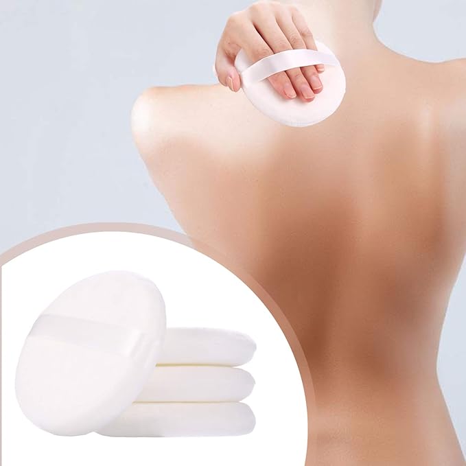 WSYUB Powder Puff, Large Loose Powder Puffs, 4.13 Inch Powder Puff for Body Powder, Ultra Soft Velour Body Powder Puffs, 2pcs, White, Round